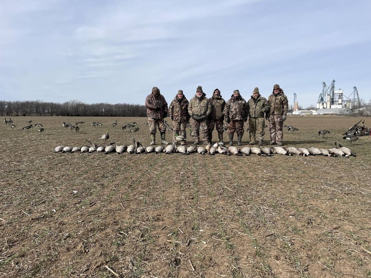 Full field spread and a long strap of geese and ducks after a Southeast Kansas morning